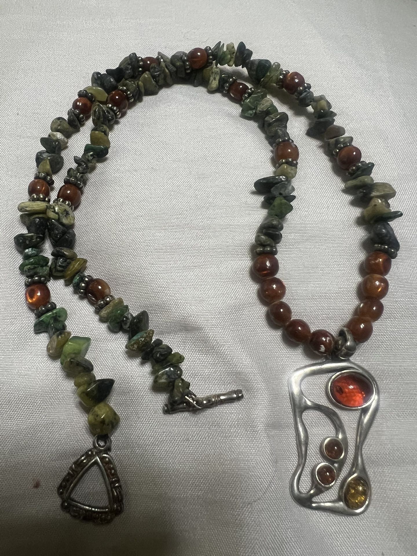 Vintage Baltic Amber Sterling Silver Pendant - Handcrafted Multi Stone Necklace