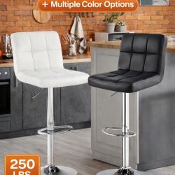 Set of 2 Adjustable Swivel Bar Stools (Black/White)