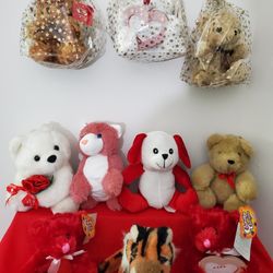 Lot of 10 Assorted Plush 7 inch"-12 inch" Stuffed Animals, Cellophane Gift Wrapped