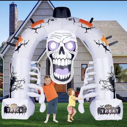 Brand New In Box 12 Foot Halloween Inflatable, Terrifying Skeleton Arch Halloween Inflatable Outdoor Decoration, Built-in LED Inflatable Courtyard Ha 