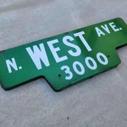 Old Double Sided Porcelain N. West Ave. Green & White Vintage Sign
