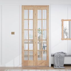 Bifold Closet Door,for 36in x 80in (Double 18x80) Opening,French Glass Barn Doors with 3FT Concealed Bi-Fold Sliding Hardware Kit Included
