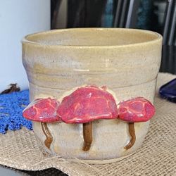 Handmade Red Mushroom Pottery Planter 