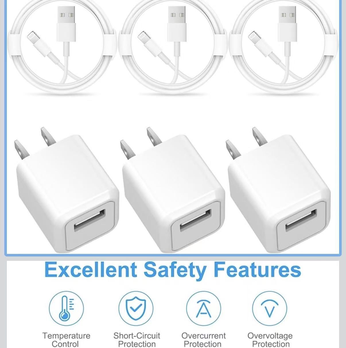 iPhone Charger, 3 Pack USB Wall Charger Compatible with iPhone 14 13 12 11 Pro Max XR XS X 8 7 6 Plus, iPad with 3Ft USB Fast Charging Cable 