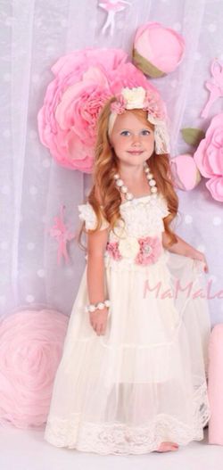 Flower girl or birthday girl dress with pearl set 4 to 5 t