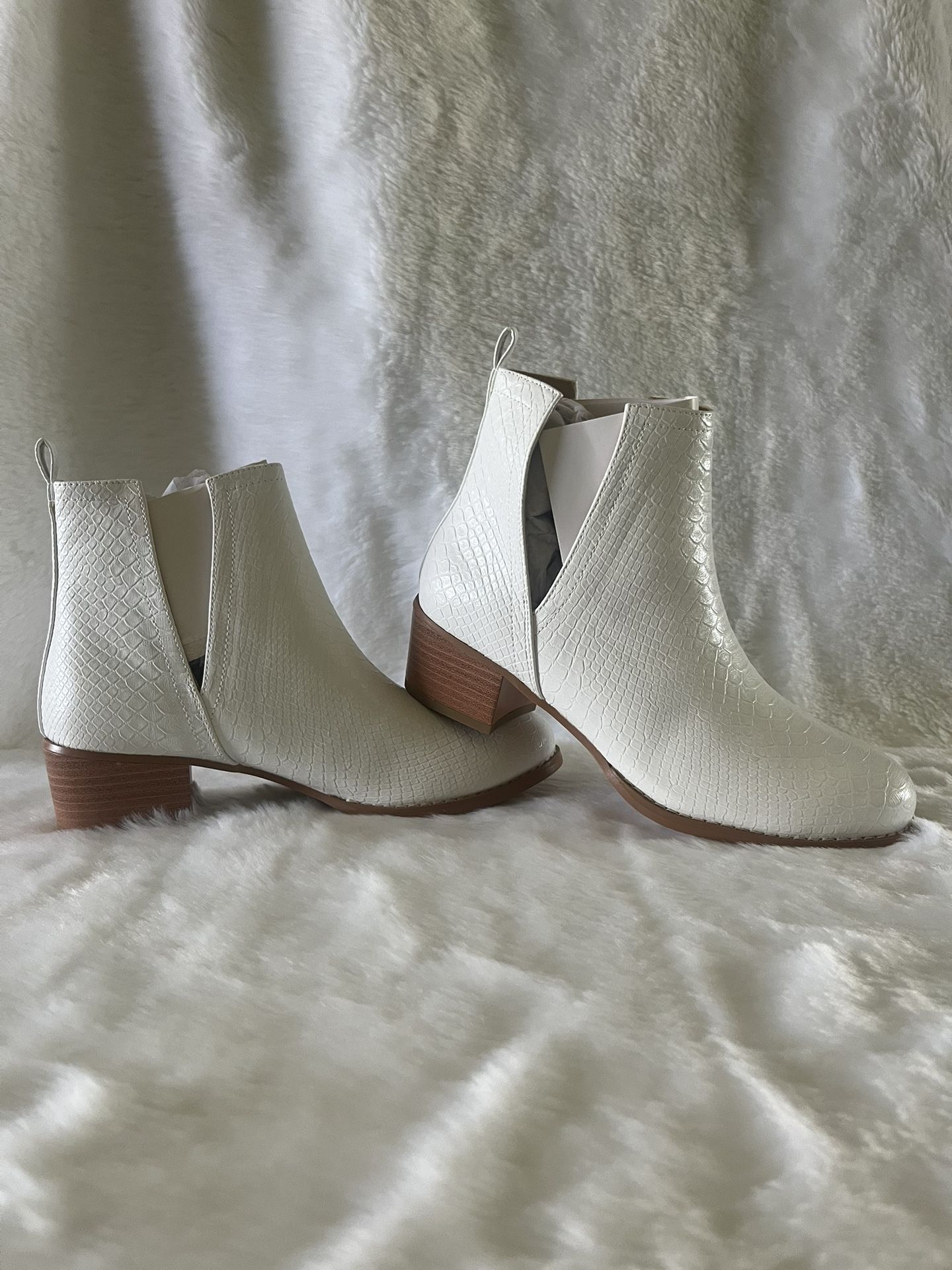 Women’s White Snakeskin Ankle boots