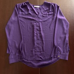 Roswear Purple V-Neck Blouse Top sz L