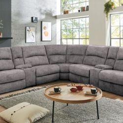 Brand New Grey Super Plush Power Reclining Sectional Sofa 