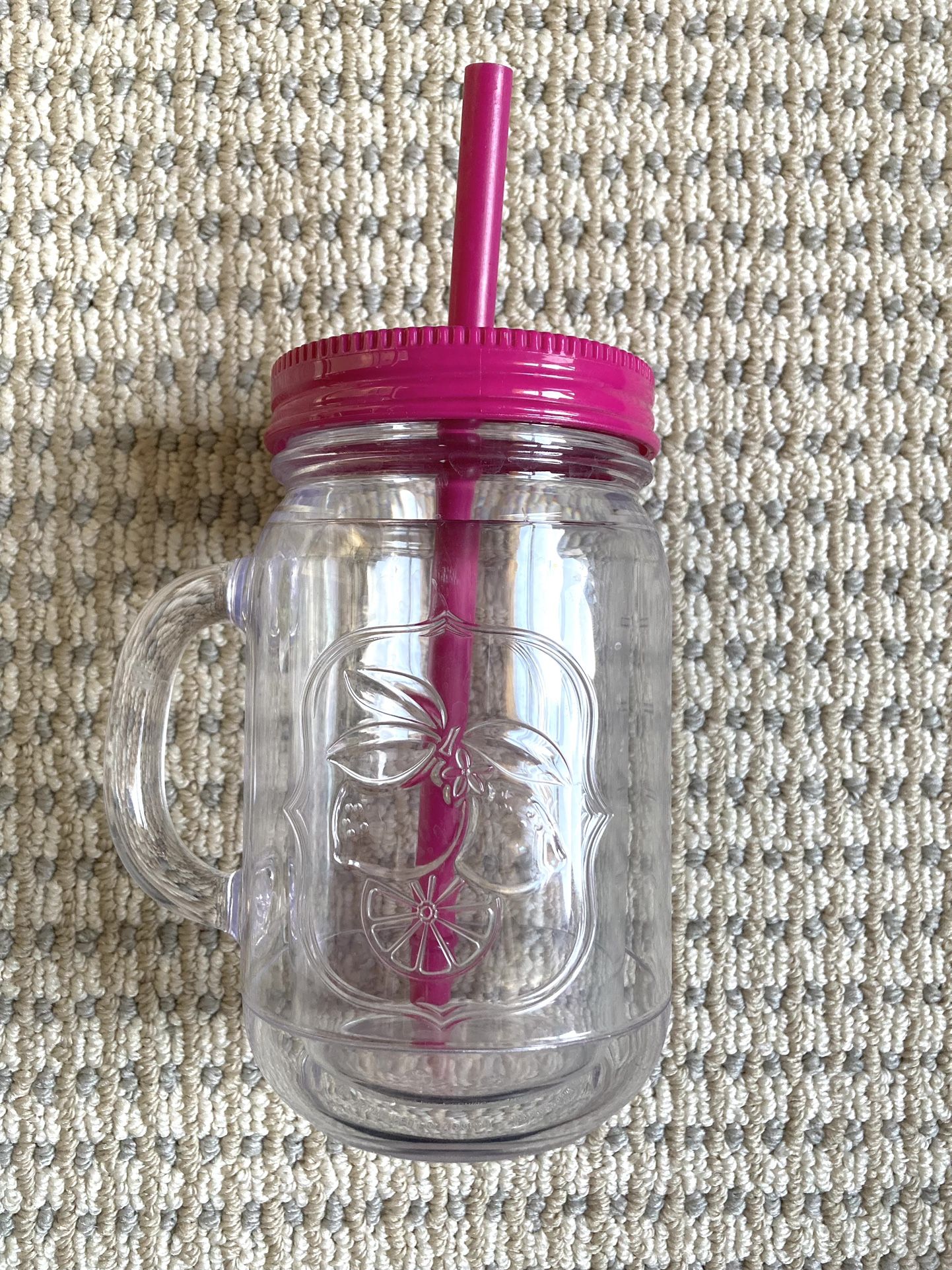 16oz Aladdin Plastic Mason Jar Tumbler with Pink Lid and Straw