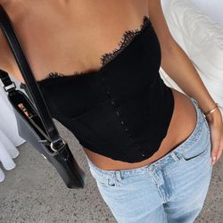 White Fox Black Corset Top - Size: XS