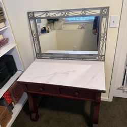 Vintage Wood Vanity With  Mirror