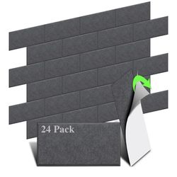 New Dark Grey Self-adhesive Acoustic Panels - 24 Pack, Soundproof Wall Panels 