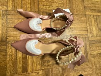 Elegant Azazie Dusty Rose Pearl & Bow Block Heel Pumps – Size 7.5 – Brand New in Box