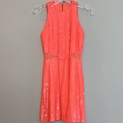 Alice + Olivia Cara Sequins Mini Dress, Coral, Size 4