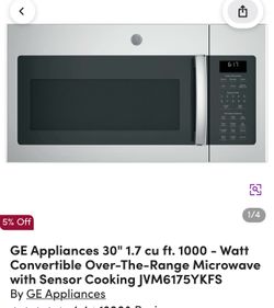 GE Over the Range Microwave 30” 1.7 cu 1000 Watt