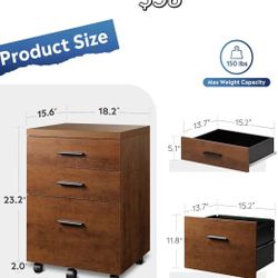😀 DEVAISE 3 Drawer File Cabinet for Office, Wood Under Desk Filing Cabinet, Rolling Printer Stand with Wheels, Walnut