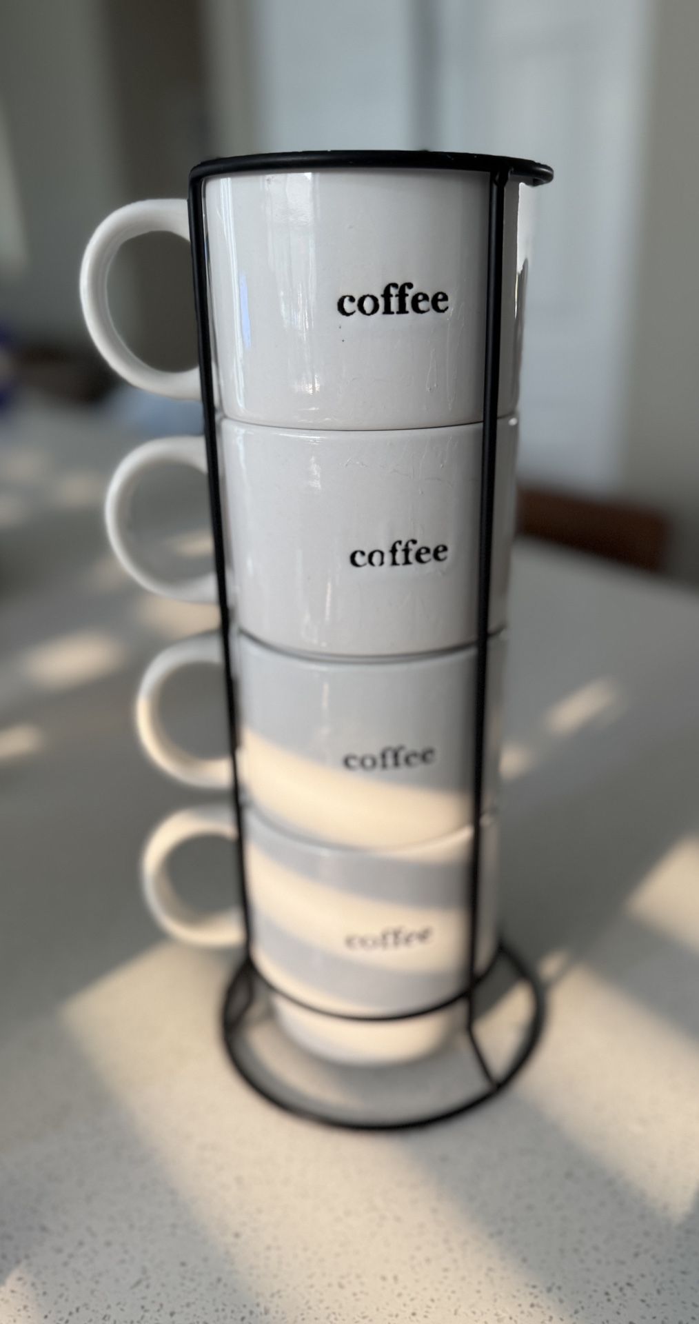 Signature Housewares Stackable White Coffee Mugs Set with Stand