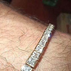 Gold Tone Sterling Silver 925 And Princess Cut Cz Cubic Zirconia Tennis Bracelet With Locking Safety Clasp