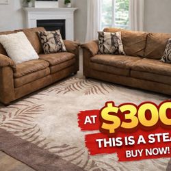Brown Sofa & Loveseat Set – Comfortable Living Room Couch Set