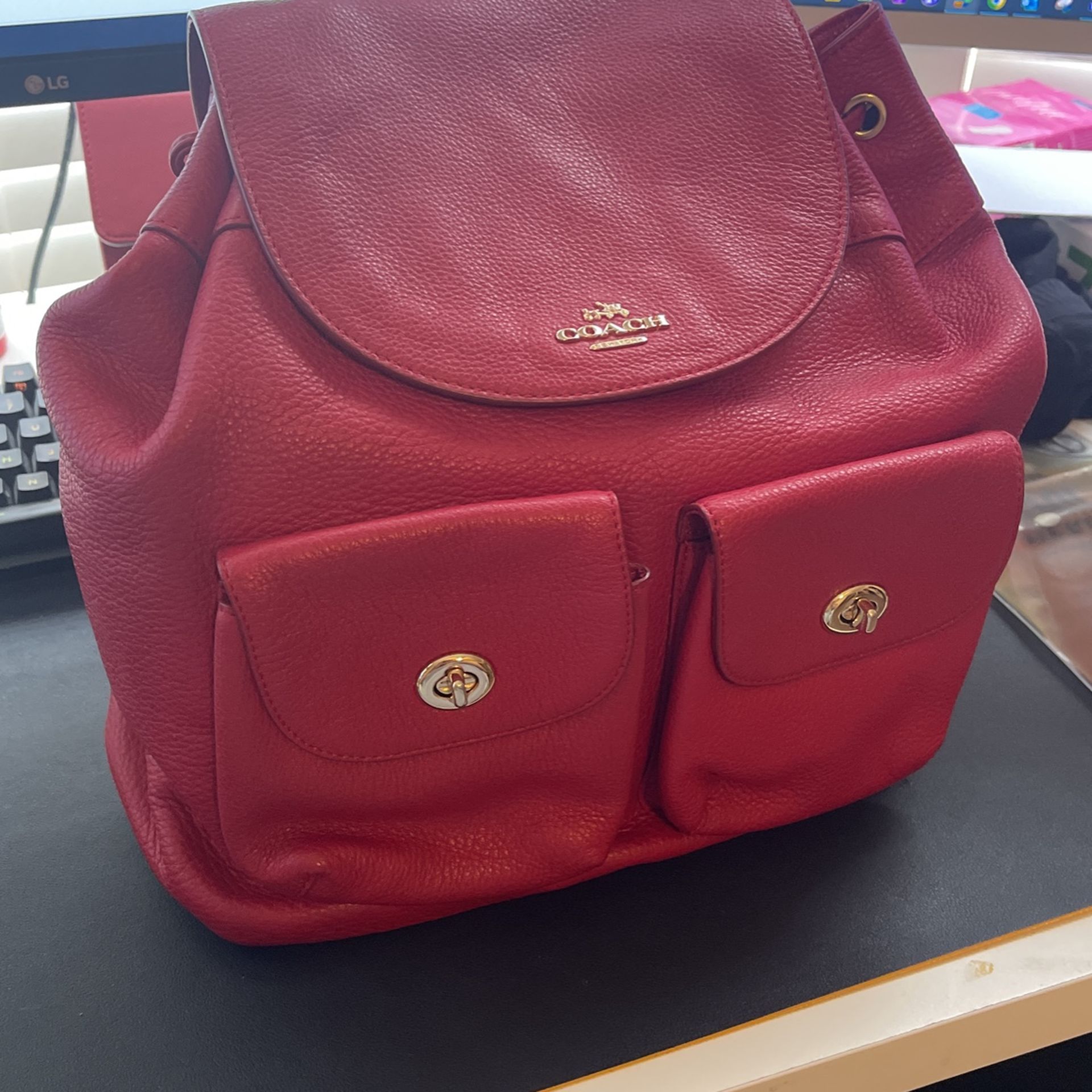 Coach Red Leather Backpack