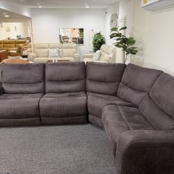 Furniture- High Performance Fabric 4 Pc Sectional With 3 Power Recliners- Tanico