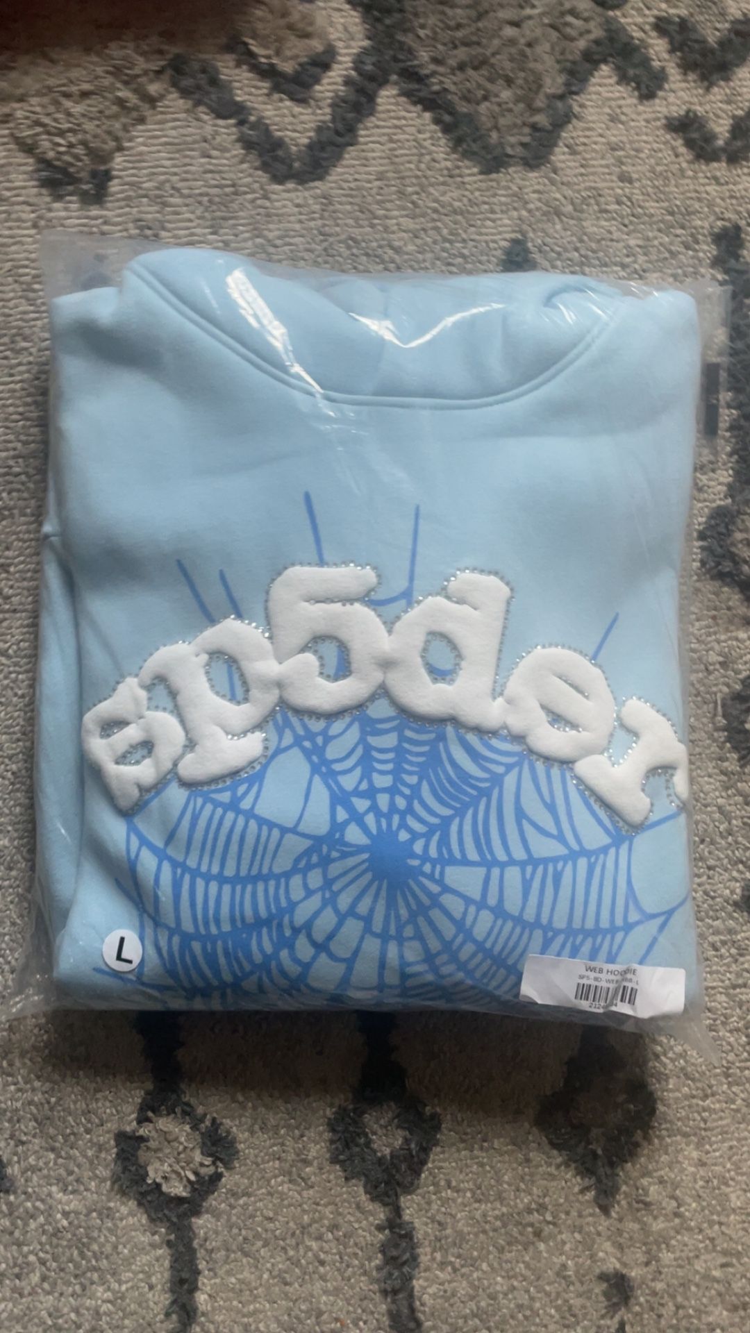 Blue rhinestones sp5der hoodie brand new