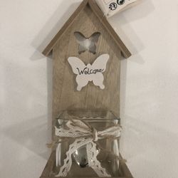 Welcome Wood With Glass Holder