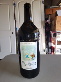 Vin Perou Empty Wine Bottle signed by winemaker with airoglyphics