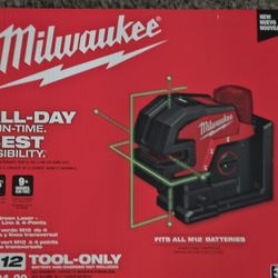 M12 12-Volt Lithium-Ion Cordless Green Cross Line and 4-Points Laser (Tool Only)