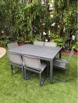 7-piece Restoration Hardware Aegean Aluminum Outdoor Dining Table Set w/ 6 Chairs, RH Patio