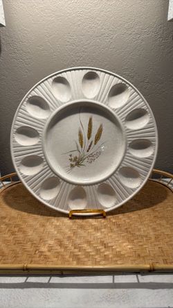 🌾 Vintage Treasure Craft Ceramic Deviled Egg Platter – Wheat Design