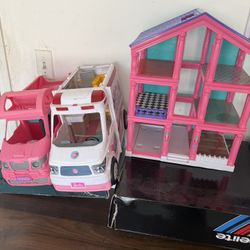 Barbie Ambulance & doll House  W/camper 