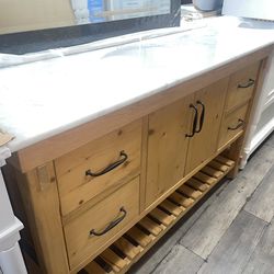 Wooden Bathroom Vanity with Marble Top H 34.5 inW 55 in x D 22 in