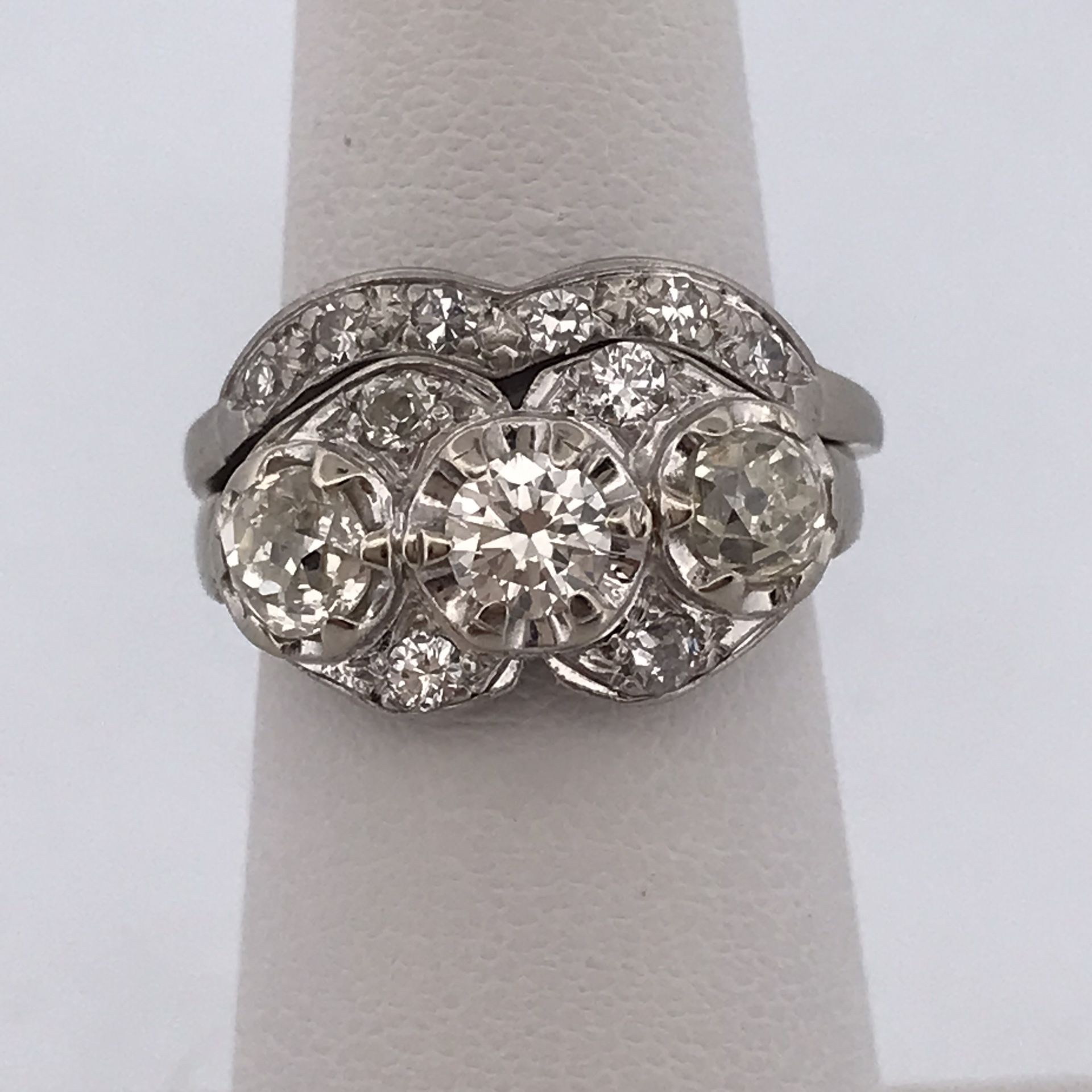 14k Vintage white gold 1.42ct diamond ring set size 6