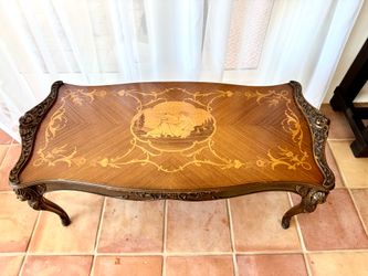Antique Italian Rococo Style Inlay Hand-carved Coffee Table
