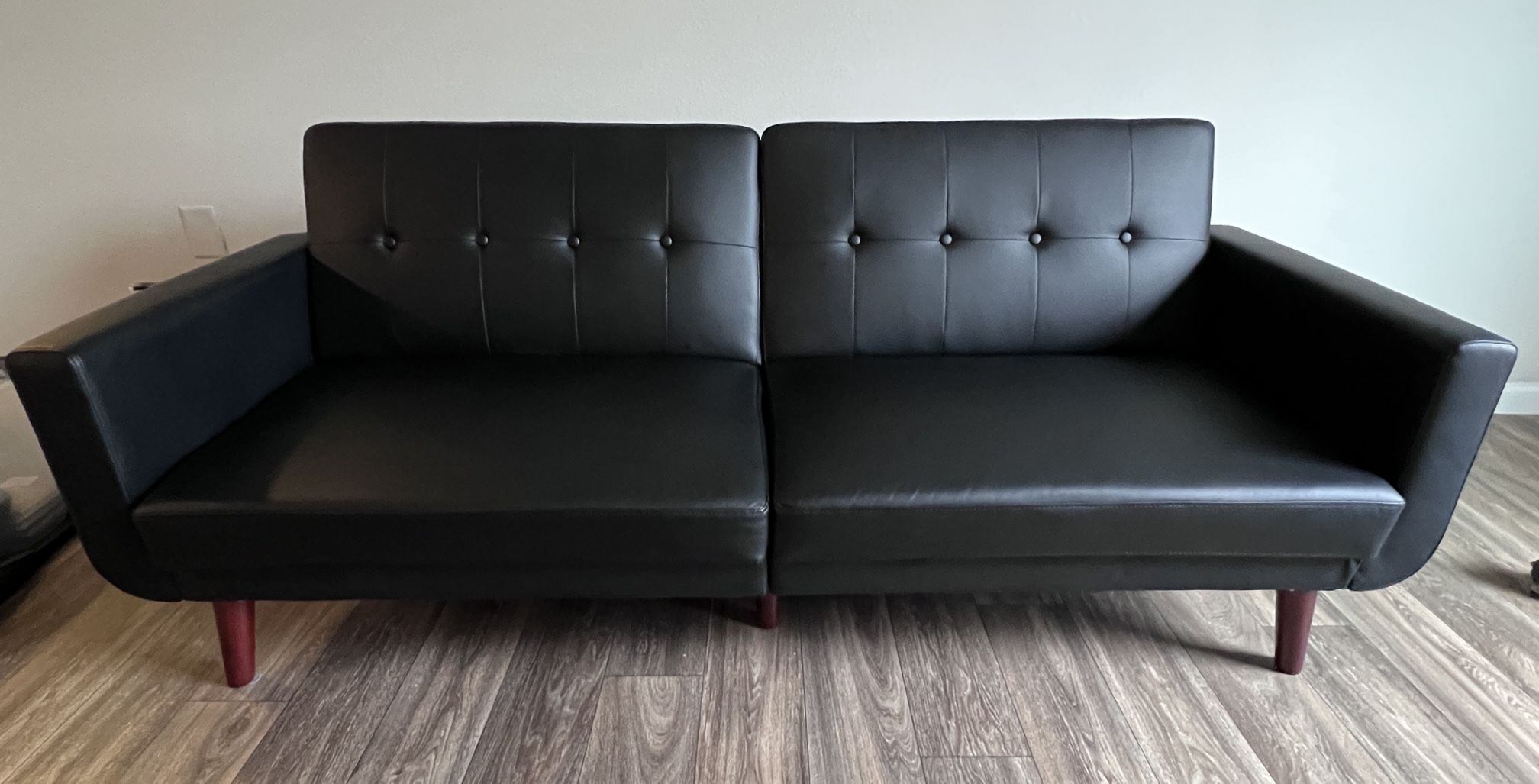 Black Faux Leather Reclining Futon Sofa