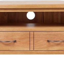 vidaXL TV Stand - Rustic Solid Oak Wood with a Drawer, Cable Outlet, Dual Compartment Design, Smooth Run Handles, and Space for Media Devices - 34.6" 