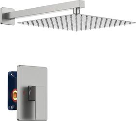 12" Wall Mount Rain Shower Head Single Function Shower Valve Combo Trim - Brush Nickel