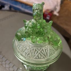 Scottie Dog Powder Jar L.E. Smith Uranium Glass