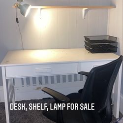 Desk, Chair, Lamp And Shelf