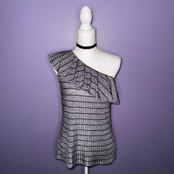 NEW Juicy Couture Gray and Black One-Shoulder Striped Top