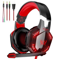 VersionTECH. G2000 Gaming Headset, Bass Surround Gaming Headphones With Noise Cancelling Mic, LED Lights, Soft Memory Earmuffs For PS5/ PS4/ Xbox One 
