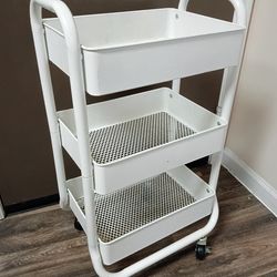 3 Tier Metal Utility Cart White - Brightroom™: Rolling Storage Trolley with Wheels, Powder-Coated Steel, 32"HX16"LX12"W