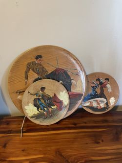 Vintage Wood Painted Plates