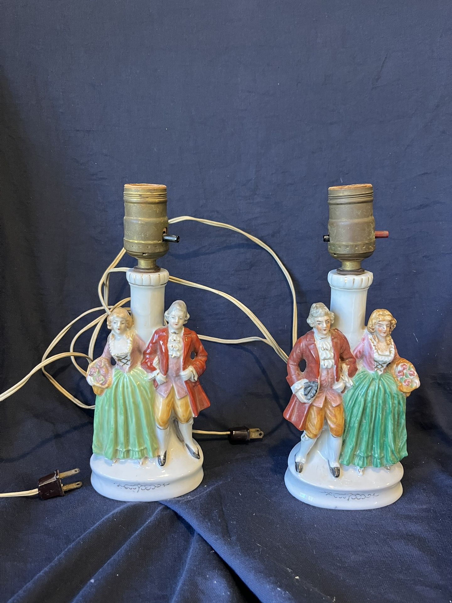 Vintage Porcelain Colonial Lamp Figurines Made in Occupied Japan