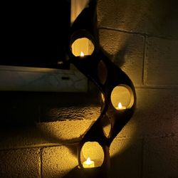 Rustic Hanging Metal Candle Holder Spiral 3-Tier BrutalistStyleVintage