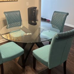 Glass Dining Table with 4 Chairs