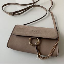 OPEN TO OFFERS - 7”x4”x1.5” Chloe Bags Chlo Purse Designer Mini Faye Suede & Leather Wallet On A Chain Beige Neutral 