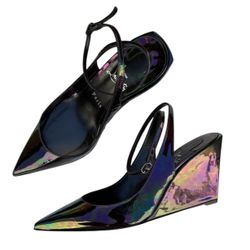 NEW Christian Louboutin Condorage Strap 85mm Iridescent Wedge Heel size 37 Black