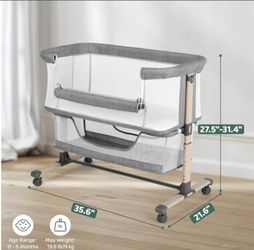 Used : Cowiewie Bassinet Bedside Sleeper, Portable, Breathable, Adjustable Baby Bedside Bassinet for Peaceful Nights, Grey